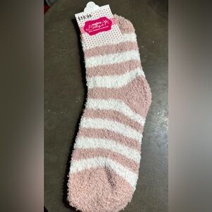 Pink and White Striped Fuzzy Socks